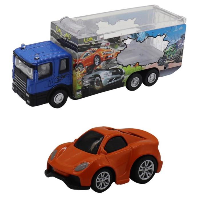 фото Набор грузовик + машинка die-cast, оранжевая, спусковой механизм funky toys