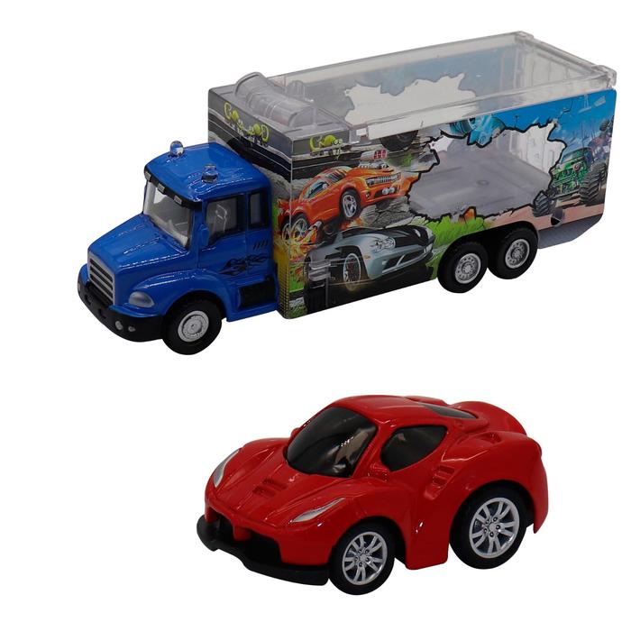 фото Набор грузовик + машинка die-cast, красная, спусковой механизм funky toys