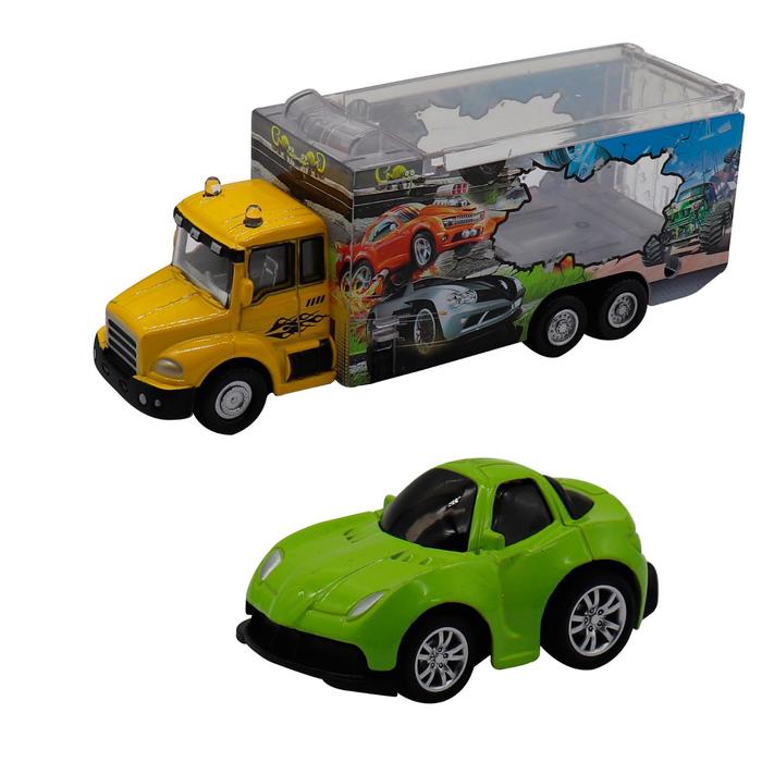 фото Набор грузовик + машинка die-cast, зелёная, спусковой механизм funky toys