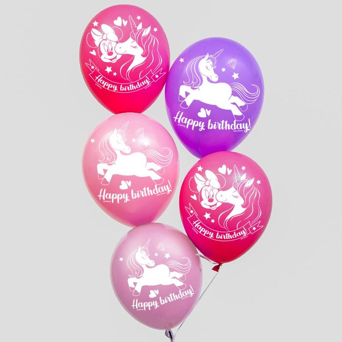 фото Воздушные шары, набор "минни и единорог happy birthday", disney (набор 5 шт)