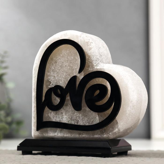 Соляной светильник с диммером "Сердце LOVE" 15Вт, 2-3кг, белая соль, 18х16х8 см
