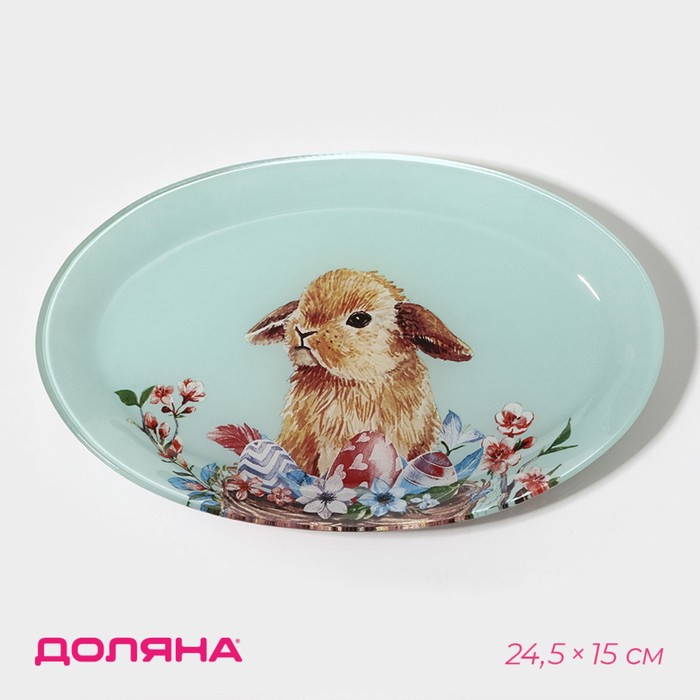 Блюдо стеклянное овальное Доляна «Кролик», овальное, 24,5×15 см блюдо стеклянное овальное для запекания 32×22×5 см