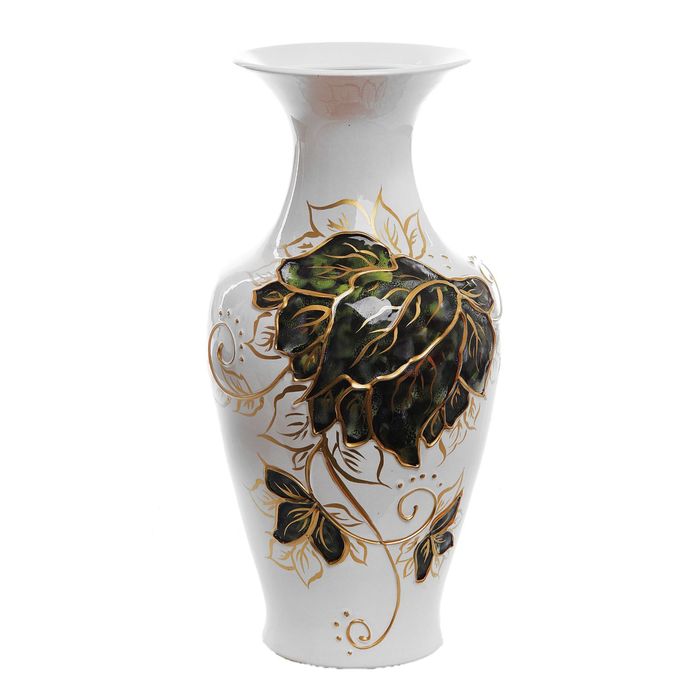 Ваза напольная "Титаник" белая, роспись, акрил, зелёный лист