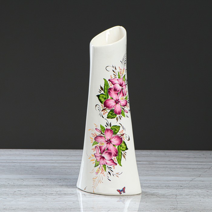 Ваза "Симфония" деколь, роспись золото, белая, микс