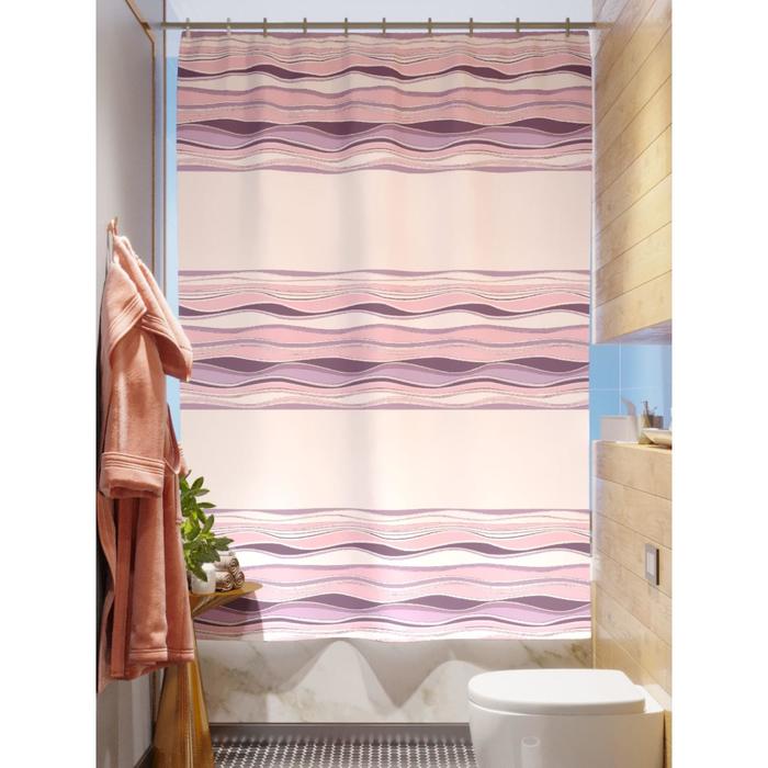 Штора для ванной «Розовые волны», размер 180х200 см