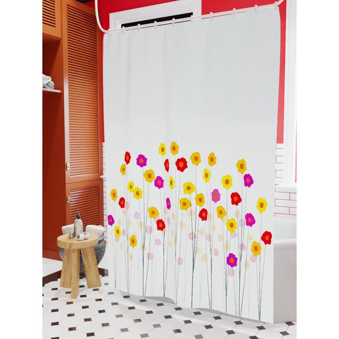 Штора для ванной «Цветы в саду на белом фоне», размер 180х200 см