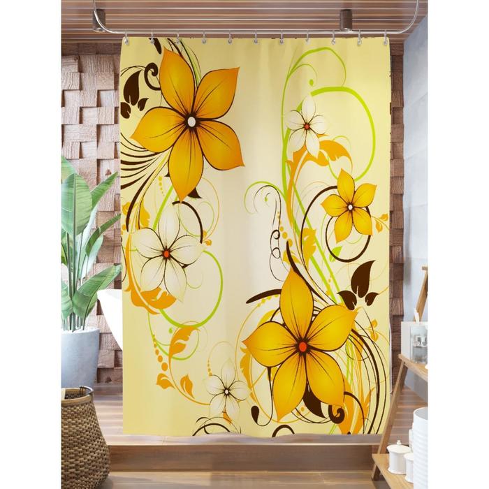Штора для ванной «Жёлтые цветы», размер 180х200 см