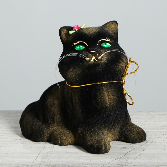 Копилка "Кошка Пушистик" флок, чёрная