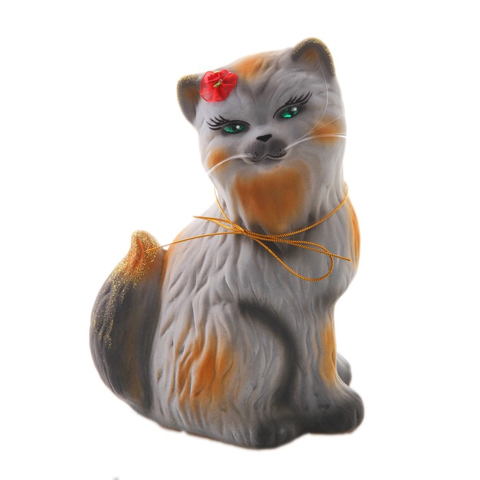 Копилка "Кошка Сима" флок, серая