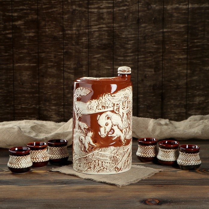 Штоф с рюмками "Кабан" 7 предметов, 1 л/ 0,1 л, микс