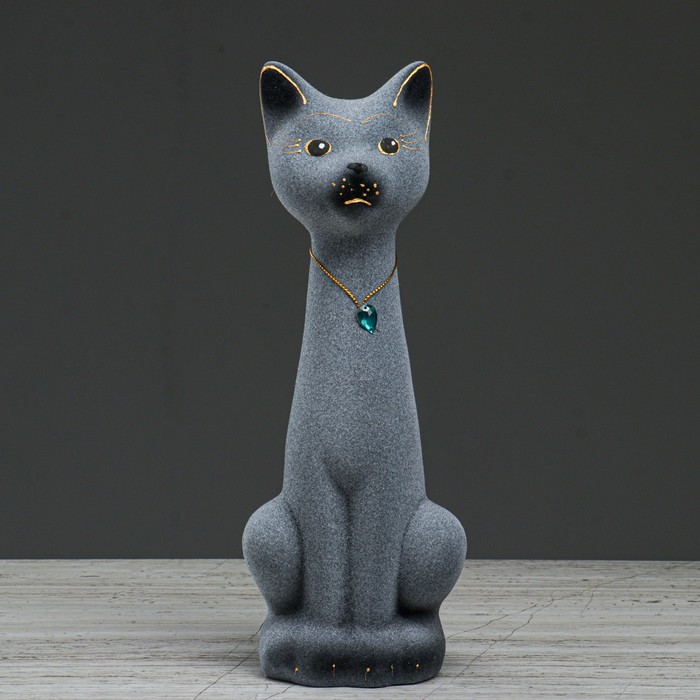 Копилка "Кот Мурзик" малая, флок, серая