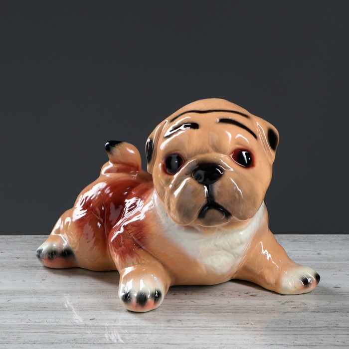 Копилка "Мопс" глянец, бело-бежевая