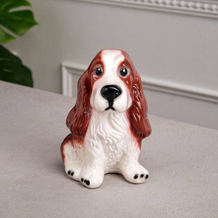 Копилка "Собака Спаниэль", коричневый цвет, глянец, керамика, 19 см