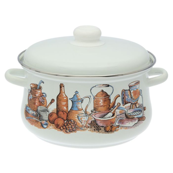 Кастрюля 4 л с декором, элементом "тор", МИКС