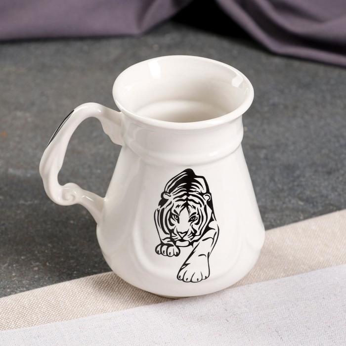 фото Кружка "тигры" 0,3 л, белая глазурь керамика ручной работы