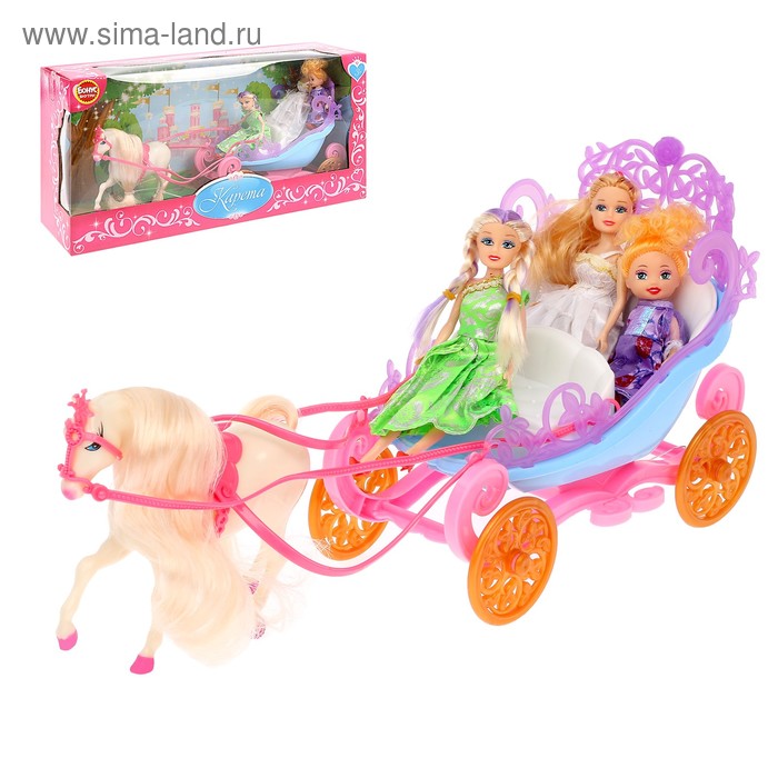 Карета с лошадкой, с куколкой, цвета МИКС