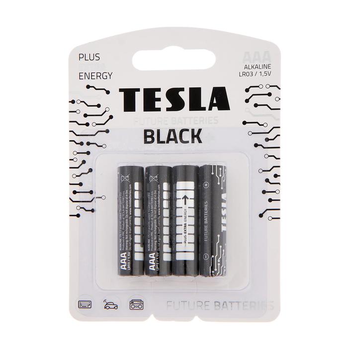 Батарейка алкалиновая Tesla Black, AAA, LR03-4BL, 1.5В, блистер, 4 шт.