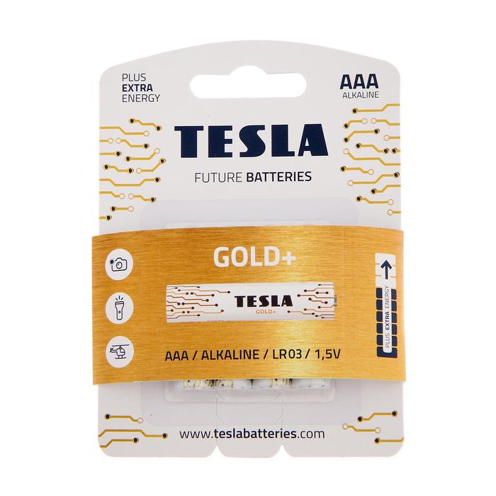Батарейка алкалиновая Tesla Gold, AAA, LR03-4BL, 1.5В, блистер, 4 шт.