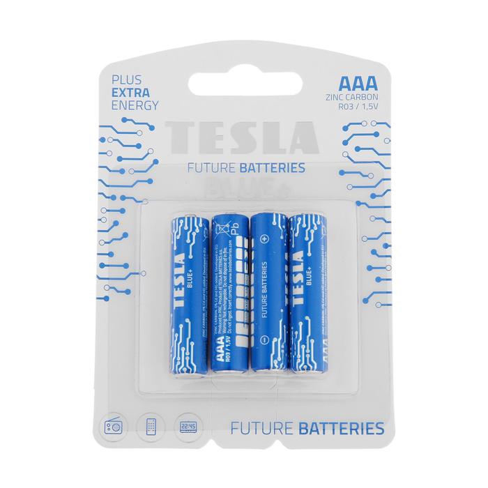 Батарейка солевая Tesla Blue, AAA, R03-4B, 1.5В, блистер, 4 шт.