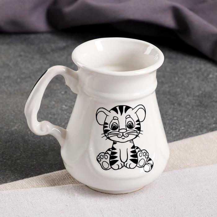 фото Кружка "тигрята" 0,3 л, белая глазурь керамика ручной работы