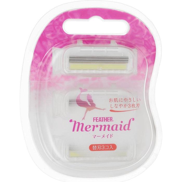 Запасные кассеты, Mermaid Rose Pink, с тройным лезвием д/станка Feather  3 шт / 144