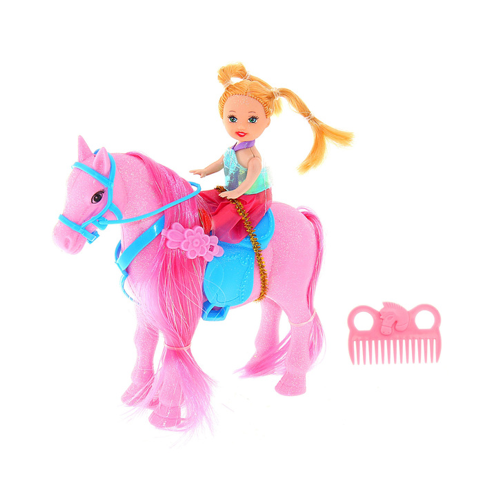Лошадь с куклой малышкой, с расчёской, МИКС