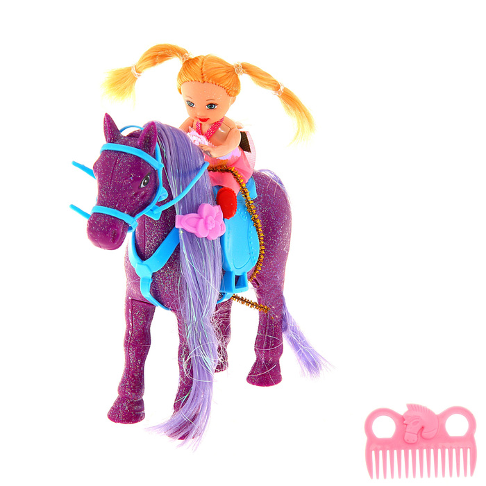 Лошадь с куклой малышкой, с расчёской, МИКС