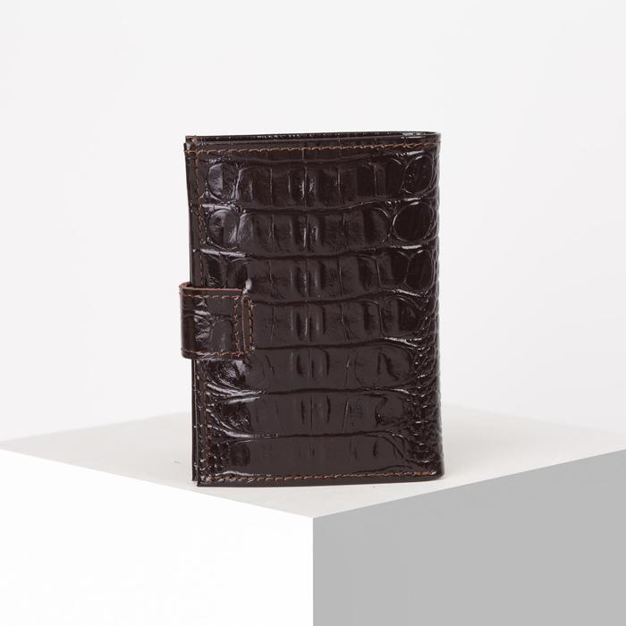 Пормоне мужское 2 в 1, отдел для купюр, отдел для монет, отдел для автодокументов, кайман коричневый