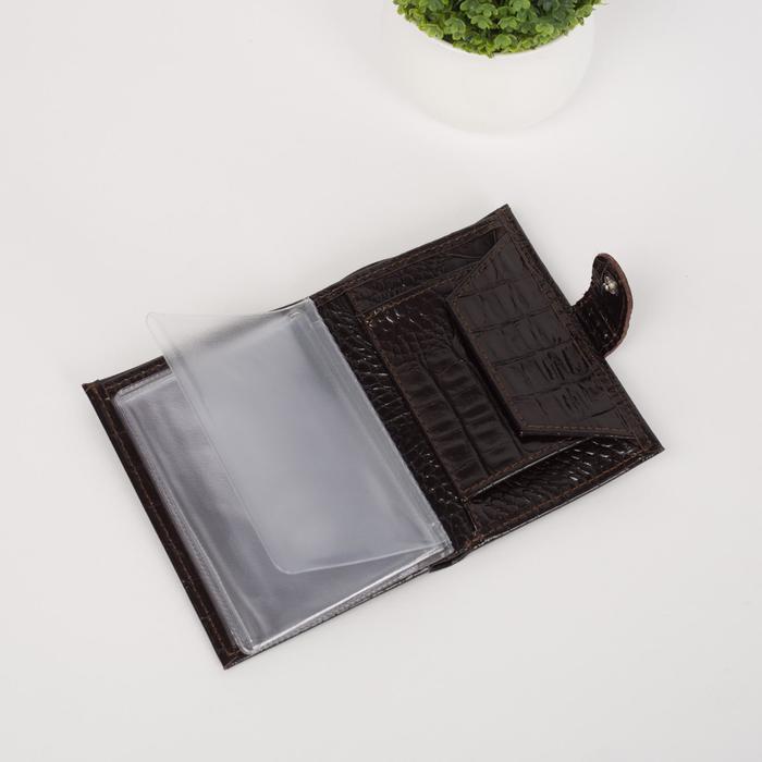 Пормоне мужское 2 в 1, отдел для купюр, отдел для монет, отдел для автодокументов, кайман коричневый