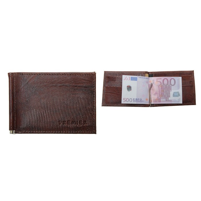 Зажим для купюр, 1 отдел для кредитных карт, цвет коричневый