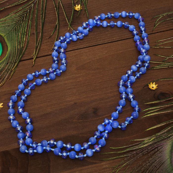 Бусы "Кошачий глаз с хрусталём" цвет светло-синий, 120см