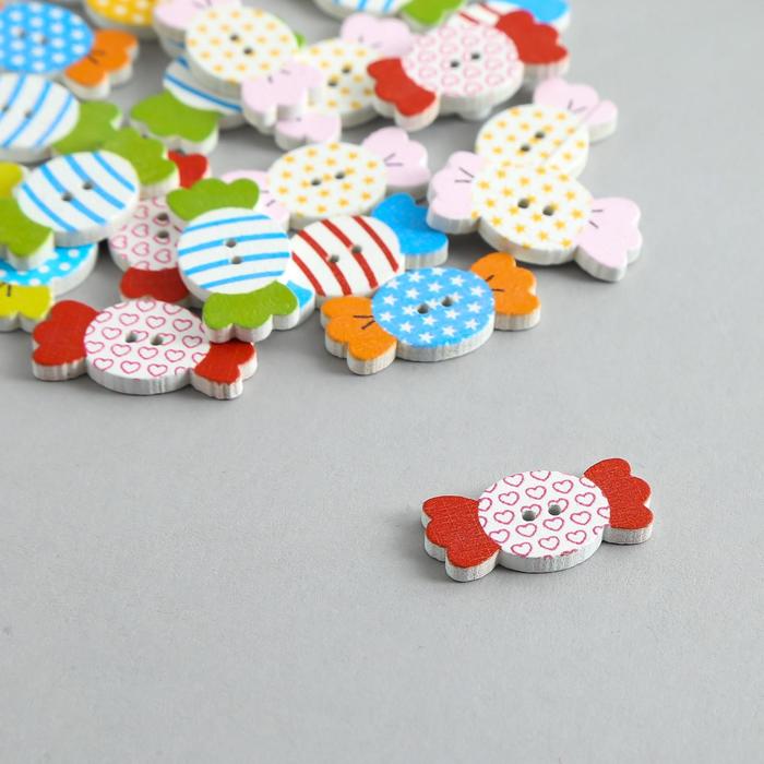 

Пуговицы дерево для творчества 2 прокола "Конфетка" набор 20 шт 2,4х1,2х0,2 см МИКС