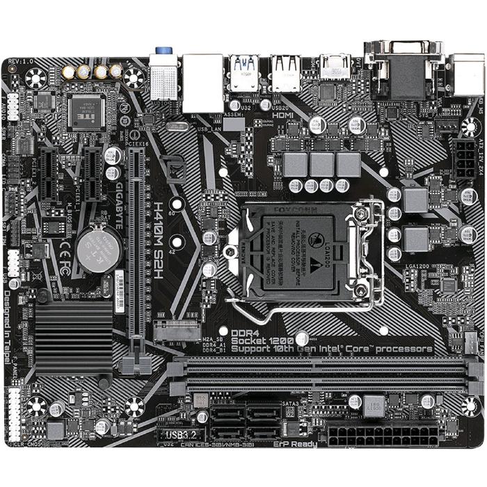 фото Материнская плата gigabyte h410m s2h, lga1200, h410, 2xddr4, vga, dvi, hdmi, matx