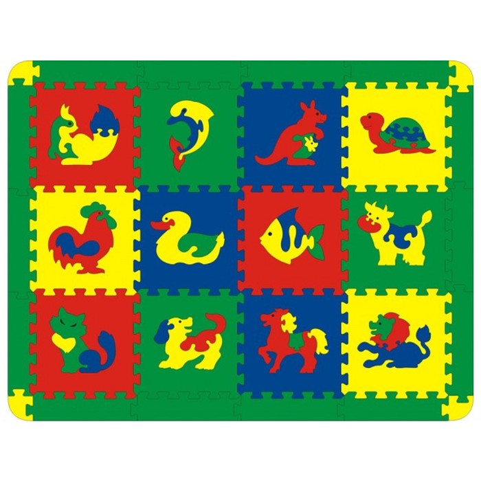 Мягкий развивающий коврик с животными, 12 элементов