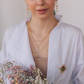 

Кулон "Цепь" три ряда, блики, цвет золото ,38см