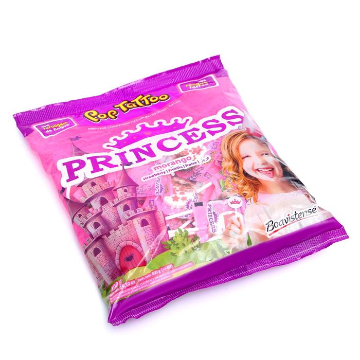 

Карамель леденцовая на палочке "Princess" со вкусом клубники+тату на язык, украшения, пакет