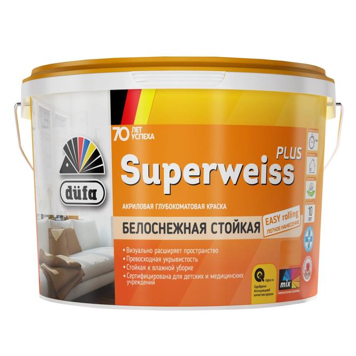 Краска ВД düfa Retail SUPERWEISS PLUS, белоснежная, База А, 2,5л