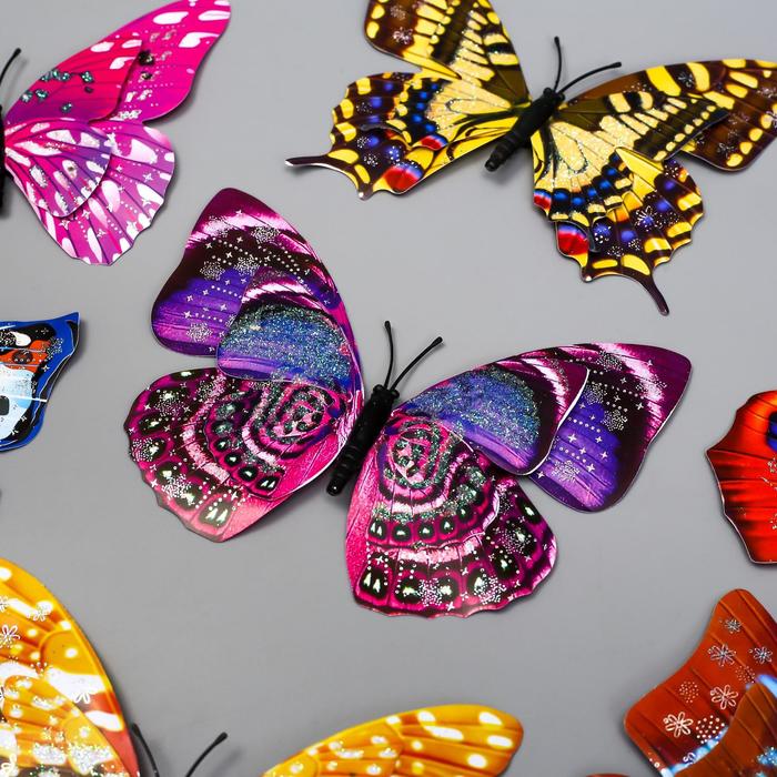 Магнит пластик "Бабочки двойные крылья" голография МИКС 8х12 см