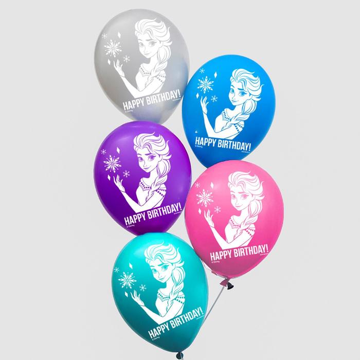 фото Воздушные шары «с днем рождения!», холодное сердце, disney, набор 5 шт.