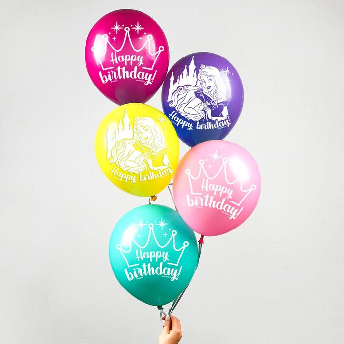 фото Воздушные шары "happy birthday" принцессы дисней корона(набор 5 шт) disney