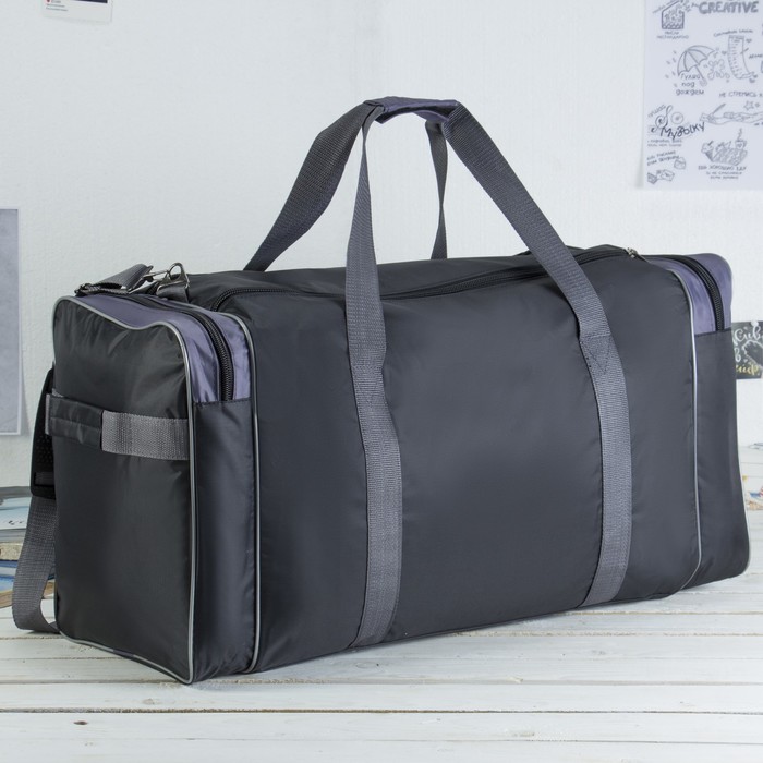 Сумка дорожная на молнии, 1 отдел, 3 наружных кармана, длинный ремень, рисунок МИКС, цвет чёрный/серый