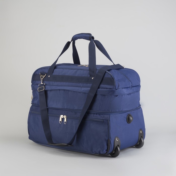 Сумка дорожная на колёсах, трансформер, 1 отдел, 2 наружных кармана, длинный ремень, цвет синий
