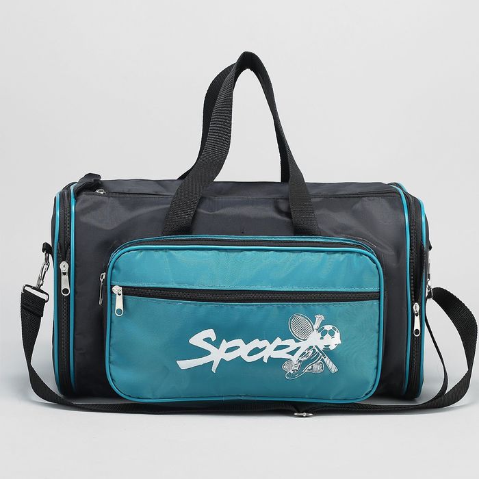 Сумка спортивная на молнии, трансформер, 1 отдел, 1 наружный карман, длинный ремень, рисунок МИКС, цвет чёрный/бирюзовый