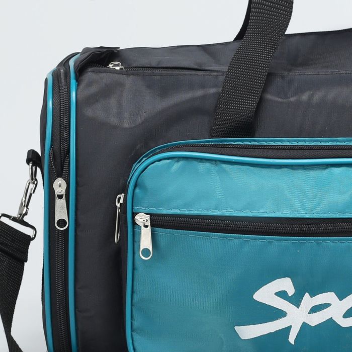 Сумка спортивная на молнии, трансформер, 1 отдел, 1 наружный карман, длинный ремень, рисунок МИКС, цвет чёрный/бирюзовый