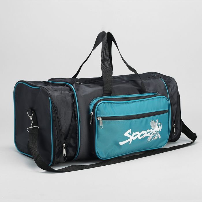 Сумка спортивная на молнии, трансформер, 1 отдел, 1 наружный карман, длинный ремень, рисунок МИКС, цвет чёрный/бирюзовый