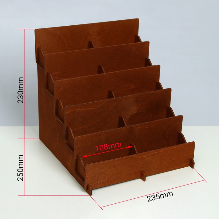 фото Подставка под открытки 10 ячеек по 10,8 см, 23,5x23x25 см, толщина 4 мм, цвет коричневый
