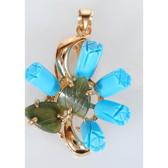 

Подвеска с бирюзой и нефритом "Дуги", позолота с родированием