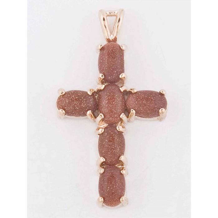 

Подвеска с красным авантюрином "Крест", позолота с родированием