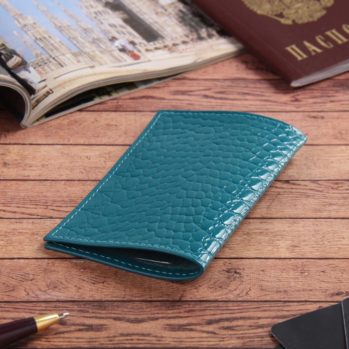 Обложка для пенсионного удостоверения, бирюзовый кайман