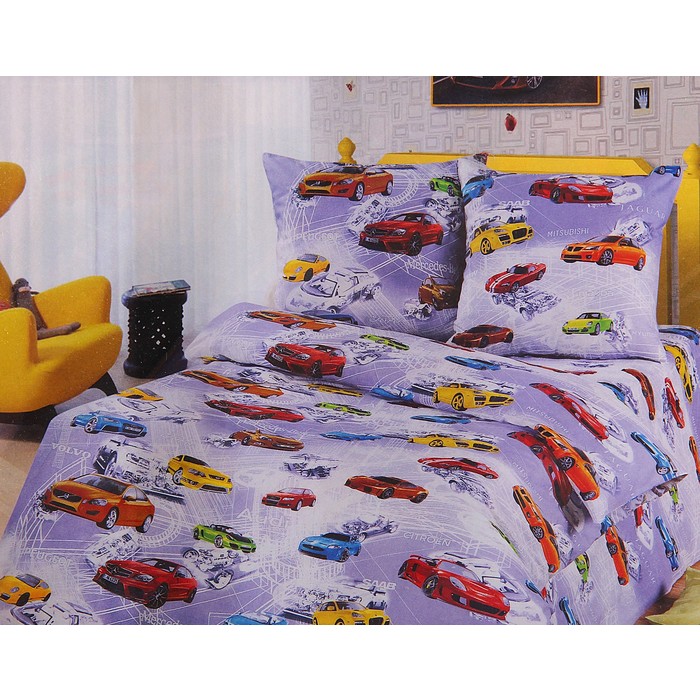 КПБ 1.5сп "Артпостелька" Авто мир 143*215 см, 150*214 см, 70*70 см 2шт, бязь хл.100%